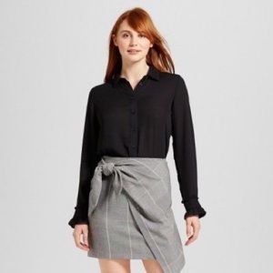 Black Sheer Button Down Blouse by Who What Wear